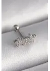 316L Çelik Gümüş Renk Zirkon Taşlı Yonca Tragus Piercing