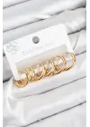 316L Çelik Halka Model Gold Renk 3lü Set Kadın Küpe