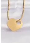  İtalyan Zincir Altın  Düz Plaka Kalp Çelik Kolye