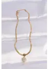  İtalyan Zincir Altın  Zirkon Taşlı Kalp Çelik Kolye