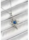316L Çelik Kutup Yıldızı Figürlü Mavi Zirkon Taşlı Gümüş Renk Kolye
