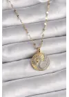  Mix  Zincir Zirkon Taşlı Gün Doğumu/Batımı Madalyon Model  Çelik Kolye