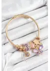 316L Çelik Mor Zirkon Taşlı Kelebek Model Gold Renk Charm Bileklik