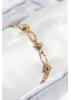 316L Çelik Parçalı Zincir Model Gold Renk Kadın Bileklik