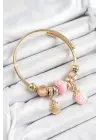 316L Çelik Pembe İstiridye Model Gold Renk Charm Bileklik