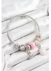 316L Çelik Pembe İstiridye Model Gümüş Renk Charm Bileklik