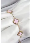 316L Çelik Pembe Sedef Yonca Model Gold Renk Kadın Bileklik