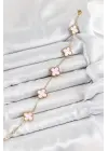 316L Çelik Pembe Sedef Yonca Model Gold Renk Kadın Bileklik