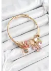 316L Çelik Pembe Zirkon Taşlı Kelebek Model Gold Renk Charm Bileklik