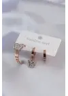 316L Çelik Rose Renk Kelebek Model Zirkon Taşlı Kadın Küpe Kombini