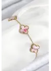 316L Çelik Sedefli Pembe Gold Renk Yonca Kadın Bileklik
