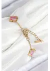 316L Çelik Sedefli Pembe Gold Renk Yonca Kadın Bileklik