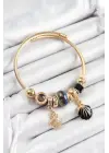 316L Çelik Siyah İstiridye Model Gold Renk Charm Bileklik