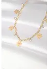  Taşlı Altın  Çoklu Çiçek Çelik Kolye