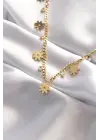  Taşlı Altın  Çoklu Çiçek Çelik Kolye
