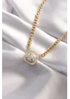  Taşlı Altın  Oxox Tasarımlı Çelik Kolye