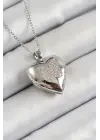 316L Çelik Zincir Açılabilir Kelebek Figürlü Kalp Model Zirkon Taşlı Gümüş Renk Kadın Kolye