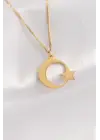  Zincir Altın  Düz Plaka Ay Yıldız Çelik Kolye