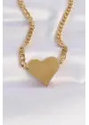  Zincir Altın  Düz Plaka Kalp Çelik Kolye
