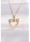  Zincir Altın  İnci Taş Detay Zirkon Taşlı Kalp Çelik Kolye
