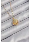  Zincir Altın  İncili Zirkon Taşlı İstiridye Çelik Kolye