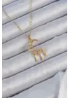  Zincir Altın  İşlemeli Zirkon Taşlı Ay Çelik Kolye