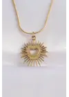  Zincir Altın  Kalp Güneşi Tasarımlı Çelik Kolye