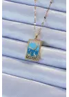  Zincir Altın  Mavi Mineli Ay Figür Tarot Çelik Kolye