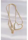  Zincir Altın  Mermer Desenli Kalp Çelik Kolye