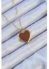 Zincir Altın  Mineli İçi Açılan Kalp Çelik Kolye