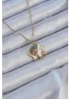 Zincir Altın  Mineli li Zirkon Taşlı Fil Çelik Kolye