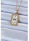  Zincir Altın  Mineli Zirkon Taşlı Göz Figür Tarot Çelik Kolye