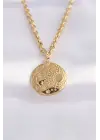  Zincir Altın  Oval Desenli Çelik Kolye