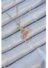  Zincir Altın  Pembe Zirkon Taşlı Balerin Çelik Kolye