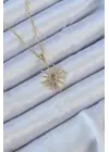  Zincir Altın  Pembe Zirkon Taşlı Kutup Yıldızı Çelik Kolye