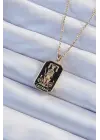  Zincir Altın  Siyah Mineli Tarot Çelik Kolye