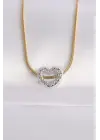  Zincir Altın  Zincirli Gümüş  Kalp Tasarımlı Çelik Kolye