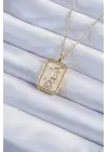  Zincir Altın  Zirkon Taşlı Çerçeveli Tarot Çelik Kolye