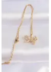  Zincir Altın  Zirkon Taşlı Fiyonk Çelik Kolye