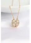  Zincir Altın  Zirkon Taşlı Kalpli Detay Yonca Çelik Kolye