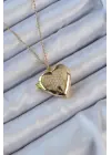  Zincir Altın  Zirkon Taşlı Kelebek Desenli İçi Açılan Bombeli Kalp Çelik Kolye