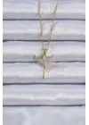  Zincir Altın  Zirkon Taşlı Melek Çelik Kolye