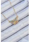  Zincir Altın  Zirkon Taşlı Nazarlı Kelebek Çelik Kolye