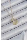  Zincir Altın  Zirkon Taşlı Sedefli Kuğu Çelik Kolye