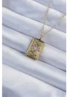  Zincir Eskitme Altın  Pembe Mineli Kalp Figürlü Tarot Çelik Kolye