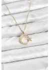 316L Çelik Zincir Gold Renk Ay Yıldız Model Zirkon Taşlı Kadın Kolye