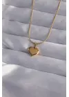  Zincir Altın  Ayna Plaka Kalp Çelik Kolye