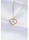  Zincir Altın  Beyaz Taşlı Bubble Kalp Çelik Kolye
