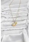 316L Çelik Zincir Gold Renk İncili Deniz Kabuğu Model Zirkon Taşlı Kadın Kolye