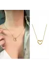  Zincir Altın  Kalp Model  Çelik Kolye